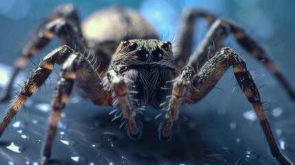 A closeup of a spider on its web