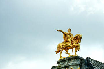 Golden Statue on top of Belgium, Brussels, Grand Place, Guild House