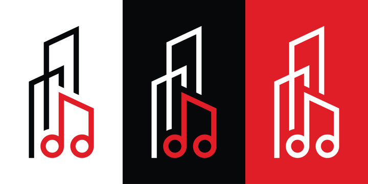 logo design building and note music icon vector inspiration