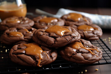 Chocolate cookies with caramel generative AI
