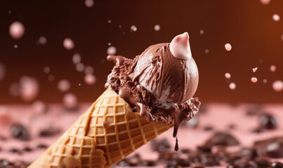 Melting chocolate ice cream cone.