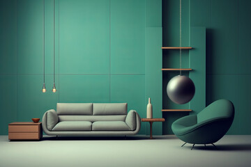 a minimal sofa place in a room with great composition