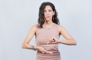 Woman Interpreter gesturing in sign language isolated. People gesturing in sign language isolated....