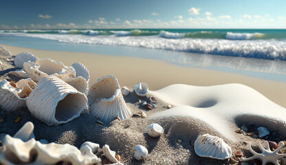 Fototapeta na wymiar Ocean Beach with Shells, Generative Ai.