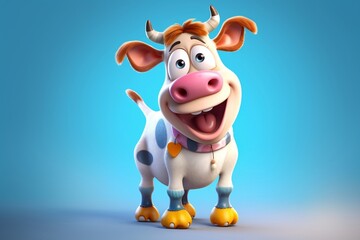 3D Cartoon Character: Smiling Cute Cow. AI