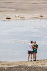 Couple observant les phoques en Baie d'Authie, à Berck-sur-Mer © olivierguerinphoto