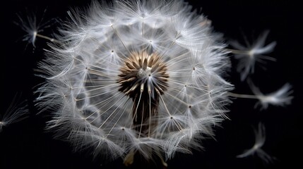 Closeup of a dandelion puffball ready to disperse