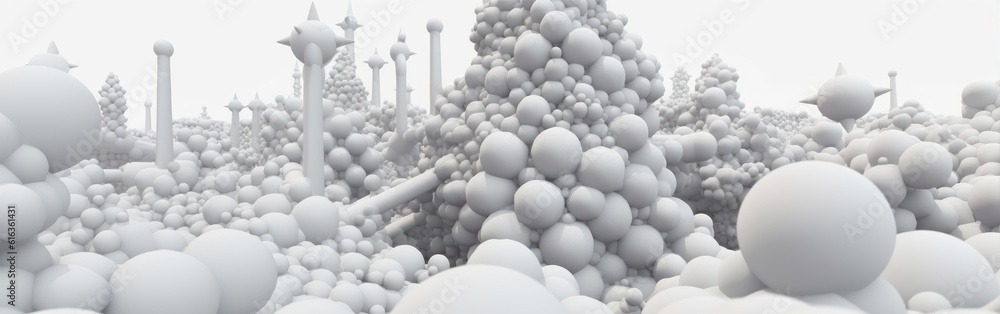 Poster 3d rendering of abstract background with white balls in the air. generative ai