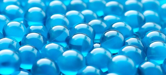 Macro of blue gel balls. Watery polymer hydrogel background. Crystal liquid. Generative Ai