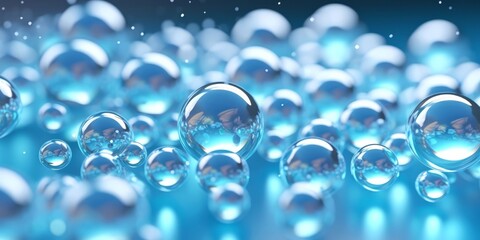 Macro of blue gel balls. Watery polymer hydrogel background. Crystal liquid. Generative Ai - obrazy, fototapety, plakaty