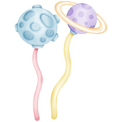 Two galaxy planet balloons illustration