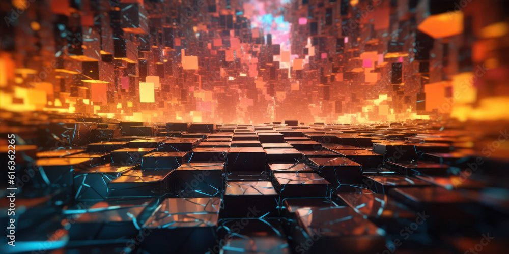 Poster 3d rendering of abstract technology digital hi tech concept with hexagons generative ai