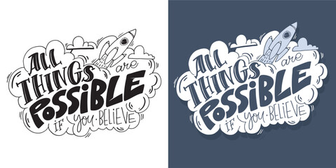 Cute hand drawn doodle lettering postcard, motivation quote, lettering art for t-shirt design, tee art, mug print.