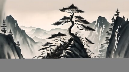 In a Chinese ink painting, a sunlit forest teems with vibrant nature, where trees stand tall, shadows dance, and tranquility whispers through every stroke.