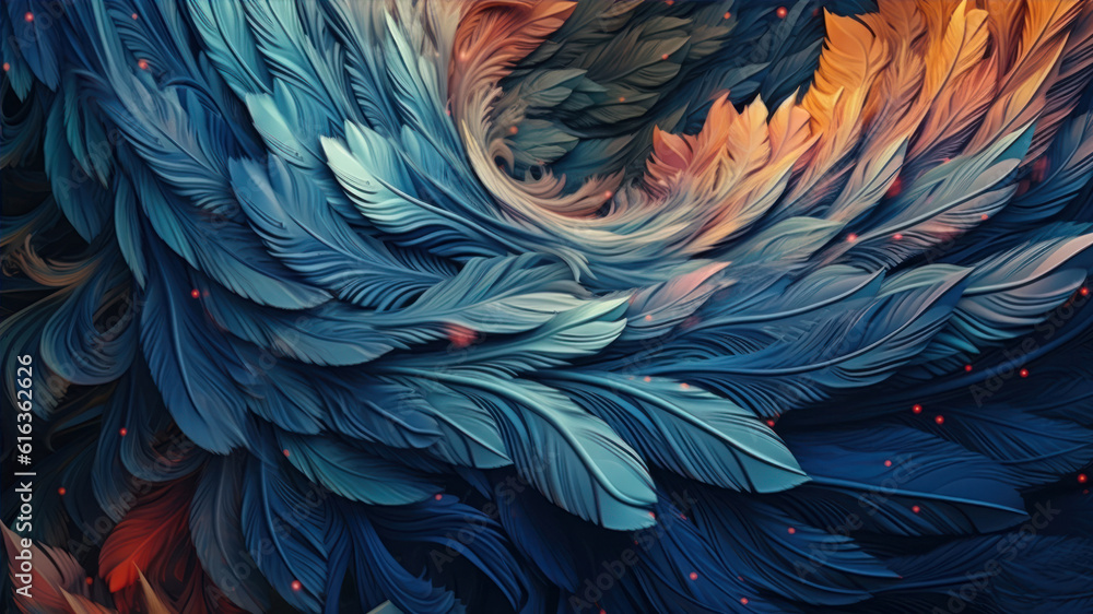 Poster abstract background with feathers. blue generative ai
