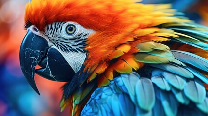 Fototapeta premium Closeup of the colorful plumage of a macaw