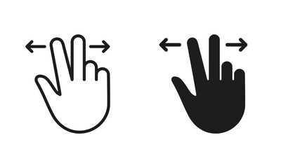 Zoom Gesture, Hand Finger Swipe Right and Left Line and Silhouette Icon Set. Pinch Screen, Rotate on Screen Pictogram. Slide Left and Right Gesture Symbol Collection. Isolated Vector Illustration