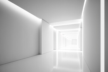 luminous white hallway with natural light illuminating the space. Generative AI