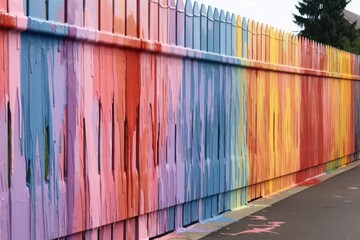 The fence is painted in bright different colors. Generative AI
