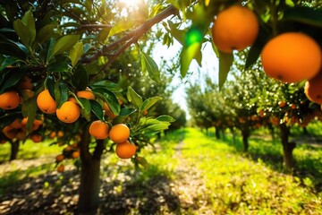 Citrus corner: sunny garden with orange trees. Generative AI