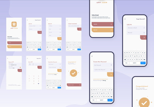 Mobile App UI, UX, GUI Screens Including as Create Account, Sign In, Sign Up.