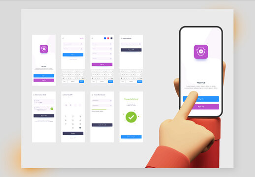 Mobile App UI, UX, GUI Screens Including as Create Account, Sign In, Sign Up.