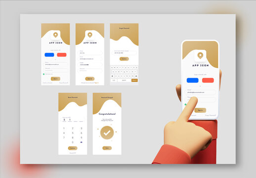 Mobile App UI, UX, GUI Screens Including as Create Account, Sign In, Sign Up.