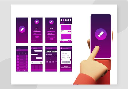 Movie Ticket Booking App UI Kit Including Sign In, Sign Up, Booking and Service Type Review Screens for Responsive Website.
