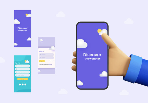 Weather Forecast Mobile App UI Screens Including Like as Sign In, Sign Up for Responsive Website.