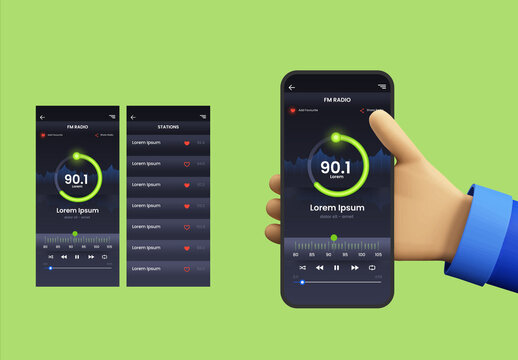 FM Radio Station Application Screens for Mobile App.
