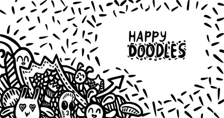 Happy doodle background, illustration of doodle, cute, happy, vector drawing, handdrawn style