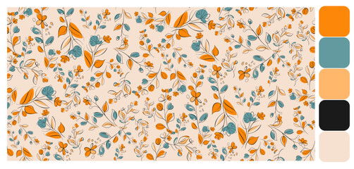 Seamless pattern flower Liberty Contemporary Feminine Style. Botanical floral print fabrics textile