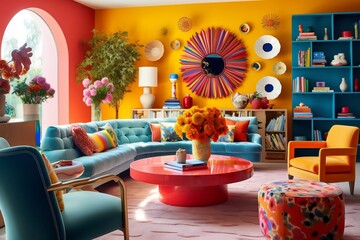 Vibrant Living Room Bold and Colorful Aesthetic with Modern Flair. AI