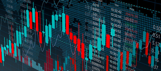 kerzendiagramm an der börse, aufstiegs- und falldiagramm für finanzinvestitionen, stock chart, aktien markt, trading diagramm, wachstumslinie, digitaler börsenhandel