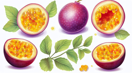 Passionsfrucht, passion fruit in Watercolor with Generative AI