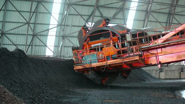 bucket-wheel excavator in a coal factory.