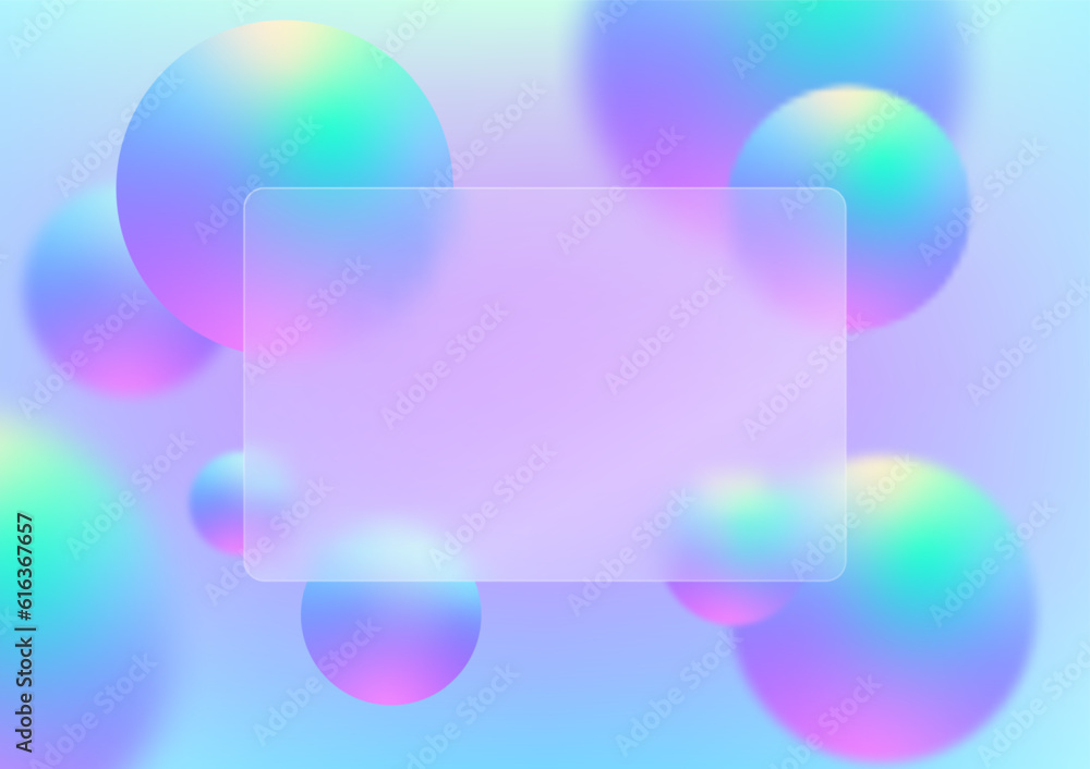 Aufkleber glassmorphism transparent rectangle and hologram color gradient spheres abstract background