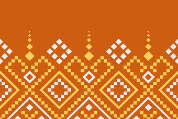 Orange vintages cross stitch traditional ethnic pattern paisley flower Ikat background abstract Aztec African Indonesian Indian seamless pattern for fabric print cloth dress carpet curtains and sarong