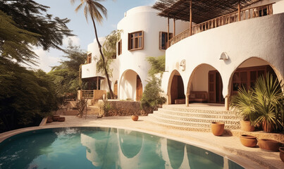 Obraz na płótnie Canvas Modern villa in a tropical island in a boho style