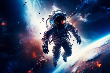Fototapeta na wymiar Astronaut in outer space on a beautiful background. Generative AI