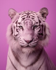 A close-up of a majestic white tiger with stark black stripes contrasting against its soft fur, its snout and whiskers ready to take in the wonders of the wild felidae world