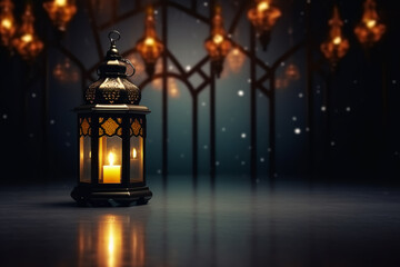  Lantern with night light background for the Muslim feast of the holy month of Ramadan Kareem