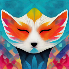 abstract digital art  of a fox with colorful elements