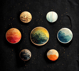 planetarium clip art  space collection. Set of solar system planets isolated on black background