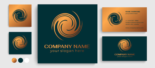 Round spiral logo. Swirling elegant waves of fabric. Template for creating a unique luxury design, logo, fashion, studio, boutique, spa center. Vector