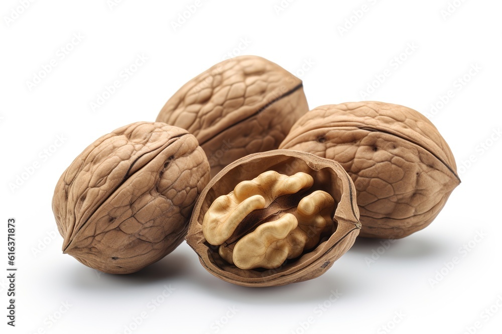 Poster walnuts isolated on white background. generated by ai.