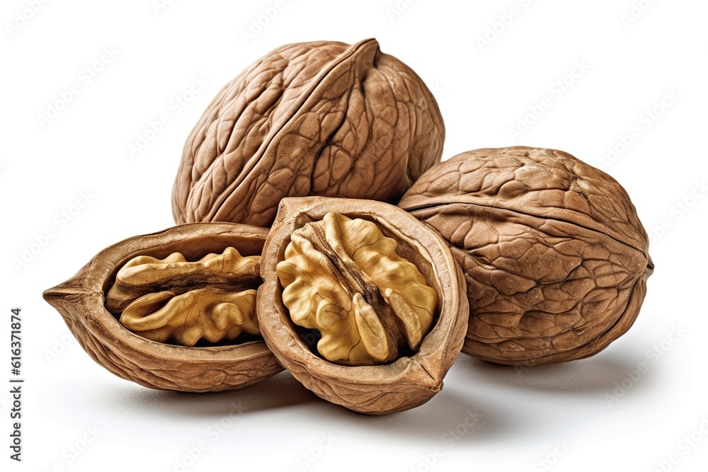 Poster walnuts isolated on white background. generated by ai.