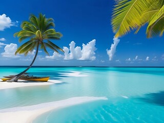 Obraz na płótnie Canvas tropical beach in Maldives with few palm trees and blue lagoon