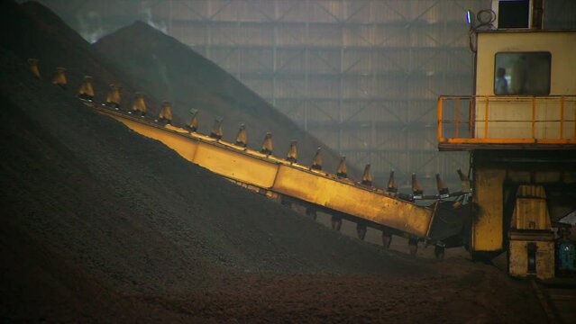 Huge coal loading conveyor belt in coal power plant.