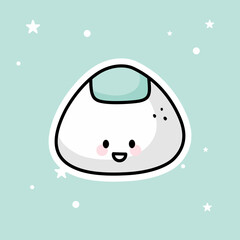 Cute Kawaii Onigiri isolated on a green background. Vector - Illustration.
